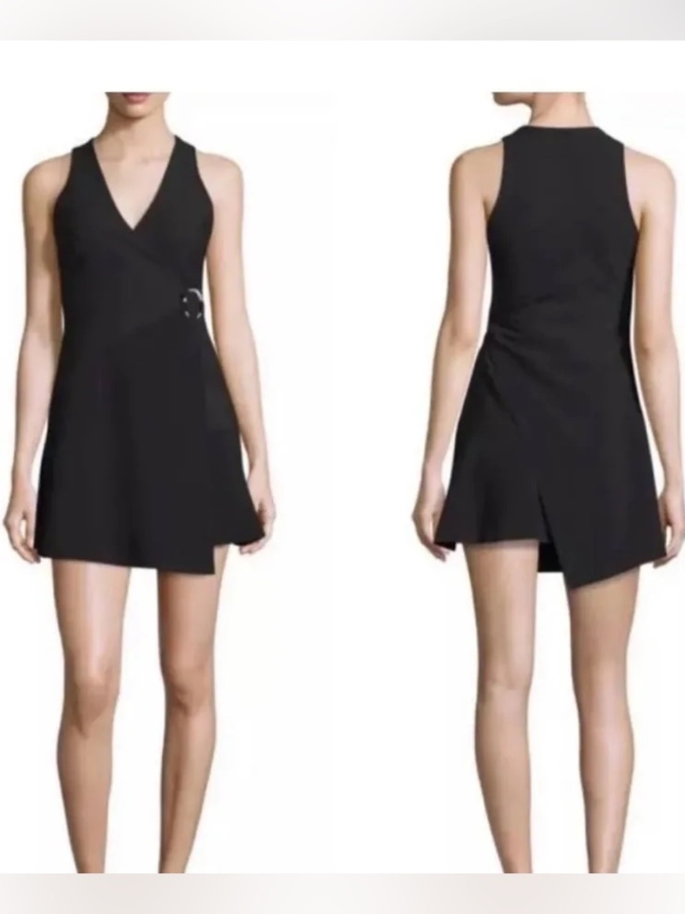 Cinq A Sept Orion Faux-Wrap Sleeveless Black V-Neck Mini Dress (SD2)
